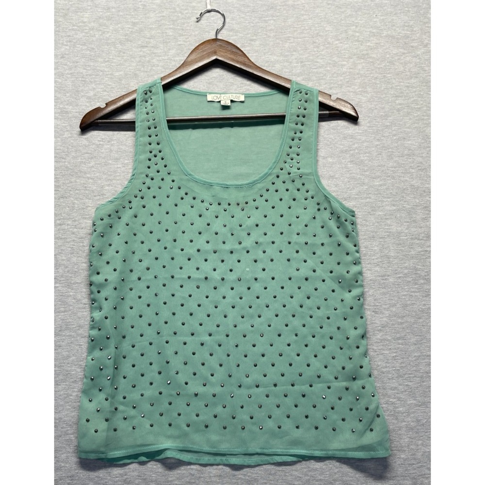 Love Culture Tank Top Womens Small Mint Green Embellished Sleeveless Scoop Neck